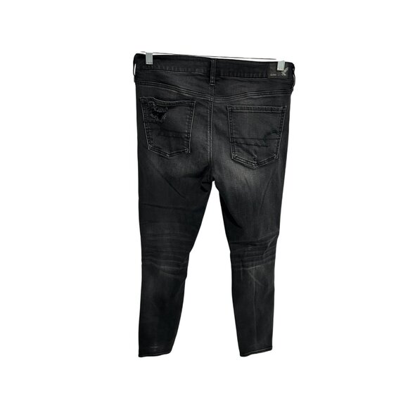 American Eagle Outfitters Super Stretch Distressed Black Skinny Jeans Sz 12 - Picture 2 of 11